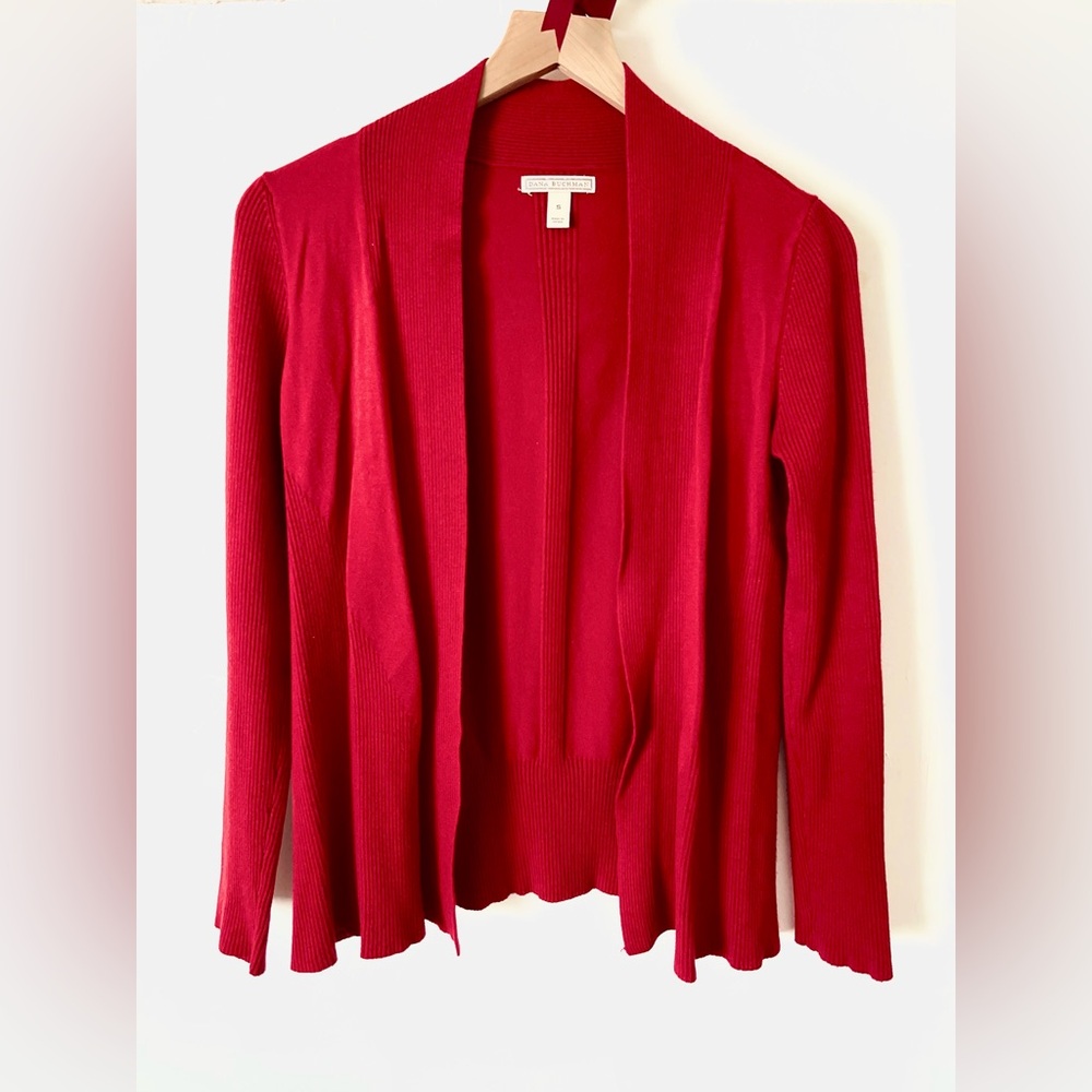 Dana Buchman Vibrant Red Ribbed Open Cardigan Size S Preppy Business Casual Chic